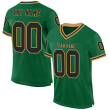 Load image into Gallery viewer, Custom Kelly Green Black-Old Gold Mesh Authentic Throwback Football Jersey
