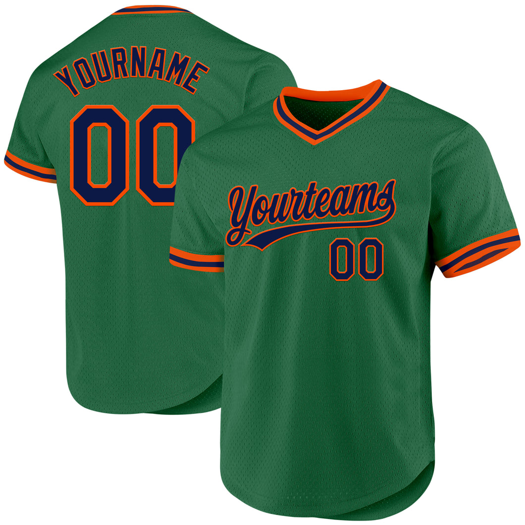 Custom Kelly Green Navy-Orange Authentic Throwback Baseball Jersey