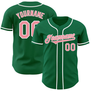 Custom Kelly Green Medium Pink-White Authentic Baseball Jersey