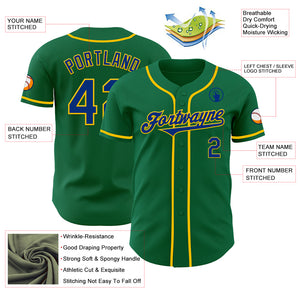 Custom Kelly Green Royal-Yellow Authentic Baseball Jersey