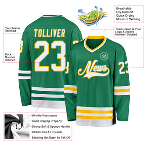 Custom Kelly Green White-Gold Hockey Jersey