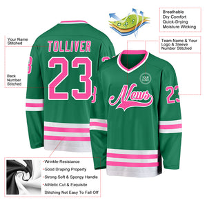 Custom Kelly Green Pink-White Hockey Jersey