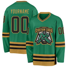 Load image into Gallery viewer, Custom Kelly Green Black-Old Gold Hockey Jersey
