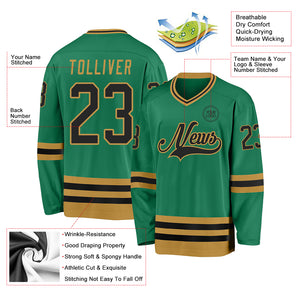 Custom Kelly Green Black-Old Gold Hockey Jersey