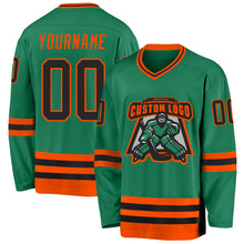 Load image into Gallery viewer, Custom Kelly Green Black-Orange Hockey Jersey
