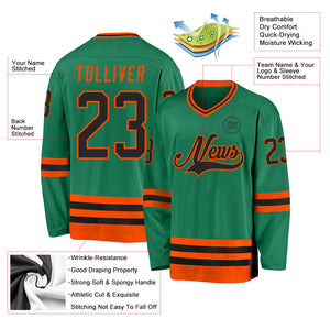 Custom Kelly Green Black-Orange Hockey Jersey