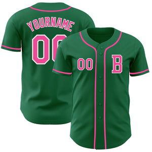 Custom Kelly Green Pink-White Authentic Baseball Jersey