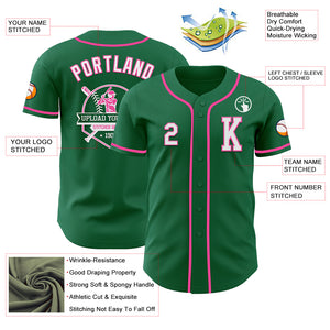 Custom Kelly Green White-Pink Authentic Baseball Jersey