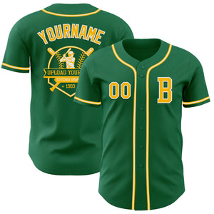 Custom Kelly Green Gold-White Authentic Baseball Jersey