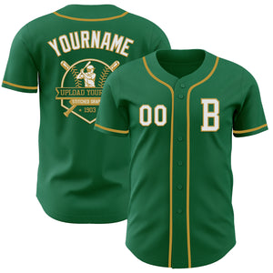 Custom Kelly Green White-Old Gold Authentic Baseball Jersey