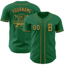 Load image into Gallery viewer, Custom Kelly Green Old Gold-Black Authentic Baseball Jersey
