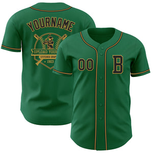 Custom Kelly Green Black-Old Gold Authentic Baseball Jersey