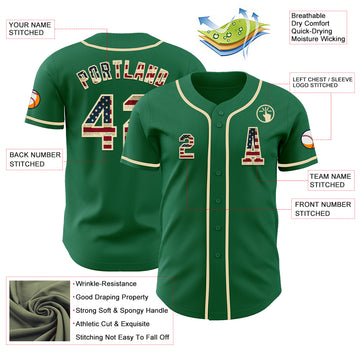 Custom Kelly Green Vintage USA Flag-Cream Authentic Baseball Jersey