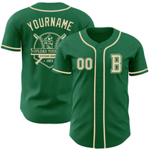 Load image into Gallery viewer, Custom Kelly Green Cream Authentic Baseball Jersey
