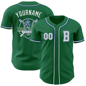 Custom Kelly Green White-Royal Authentic Baseball Jersey