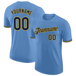 Custom Light Blue Navy-Yellow Performance T-Shirt