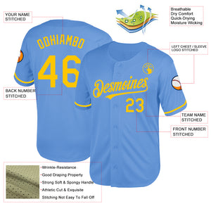 Custom Light Blue Yellow Mesh Authentic Throwback Baseball Jersey