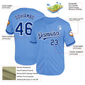 Custom Light Blue Royal-White Mesh Authentic Throwback Baseball Jersey