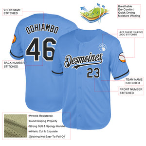 Custom Light Blue Black-White Mesh Authentic Throwback Baseball Jersey