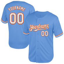 Load image into Gallery viewer, Custom Light Blue White-Orange Mesh Authentic Throwback Baseball Jersey
