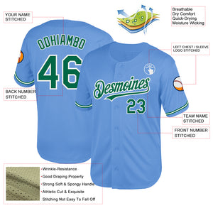 Custom Light Blue Kelly Green-White Mesh Authentic Throwback Baseball Jersey