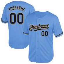 Load image into Gallery viewer, Custom Light Blue Navy-Old Gold Mesh Authentic Throwback Baseball Jersey
