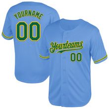 Load image into Gallery viewer, Custom Light Blue Kelly Green-Yellow Mesh Authentic Throwback Baseball Jersey
