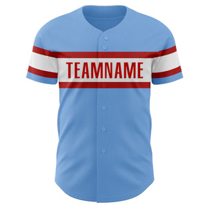 Custom Light Blue Red-White Authentic Baseball Jersey