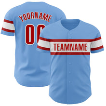 Load image into Gallery viewer, Custom Light Blue Red-White Authentic Baseball Jersey
