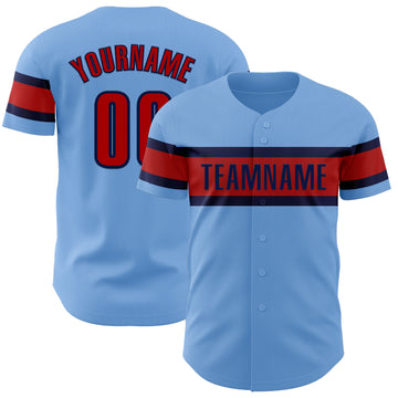 Custom Light Blue Red-Navy Authentic Baseball Jersey