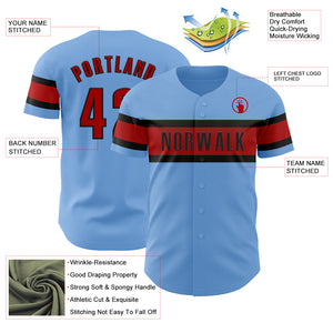 Custom Light Blue Red-Black Authentic Baseball Jersey