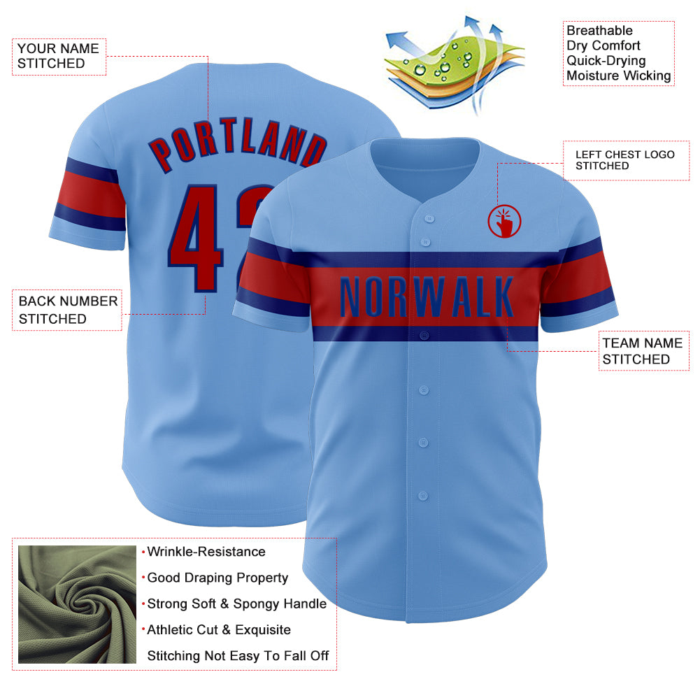 Custom Light Blue Red-Royal Authentic Baseball Jersey Sale– Fcustom