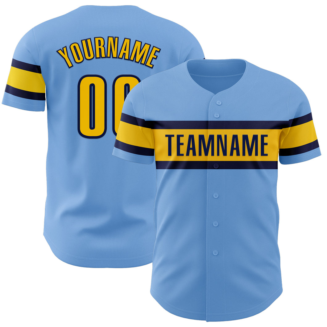 Custom Light Blue Yellow-Navy Authentic Baseball Jersey