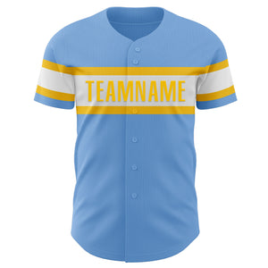 Custom Light Blue White-Yellow Authentic Baseball Jersey