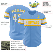 Load image into Gallery viewer, Custom Light Blue White-Yellow Authentic Baseball Jersey
