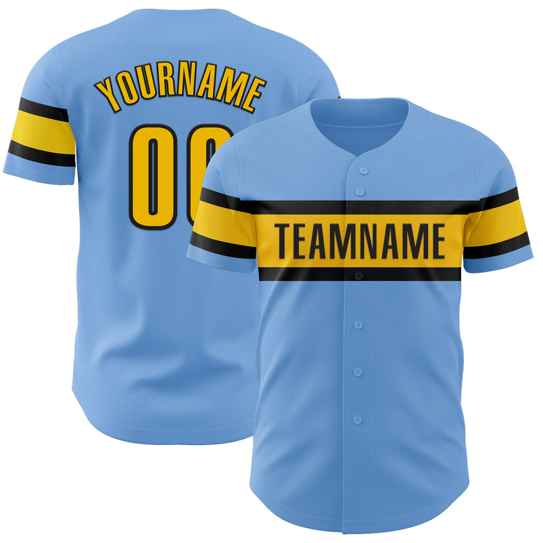 Custom Light Blue Yellow-Black Authentic Baseball Jersey