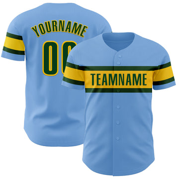 Custom Light Blue Green-Yellow Authentic Baseball Jersey