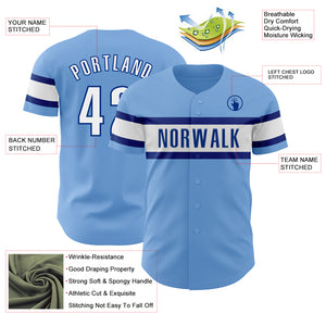 Custom Light Blue White-Royal Authentic Baseball Jersey