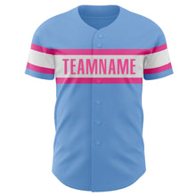 Load image into Gallery viewer, Custom Light Blue Pink-White Authentic Baseball Jersey
