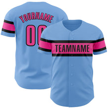 Load image into Gallery viewer, Custom Light Blue Pink-Black Authentic Baseball Jersey
