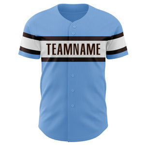 Custom Light Blue Brown-White Authentic Baseball Jersey