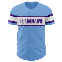 Load image into Gallery viewer, Custom Light Blue Purple-White Authentic Baseball Jersey
