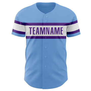 Custom Light Blue Purple-White Authentic Baseball Jersey