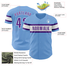 Load image into Gallery viewer, Custom Light Blue Purple-White Authentic Baseball Jersey
