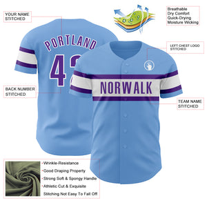 Custom Light Blue Purple-White Authentic Baseball Jersey