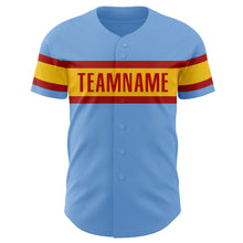 Load image into Gallery viewer, Custom Light Blue Red-Yellow Authentic Baseball Jersey
