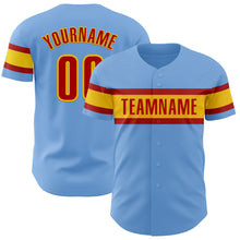 Load image into Gallery viewer, Custom Light Blue Red-Yellow Authentic Baseball Jersey
