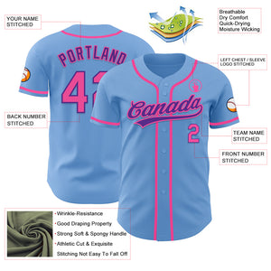 Custom Light Blue Pink-Purple Authentic Baseball Jersey