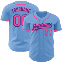 Load image into Gallery viewer, Custom Light Blue Pink-Purple Authentic Baseball Jersey
