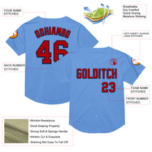 Load image into Gallery viewer, Custom Light Blue Red-Navy Mesh Authentic Throwback Baseball Jersey
